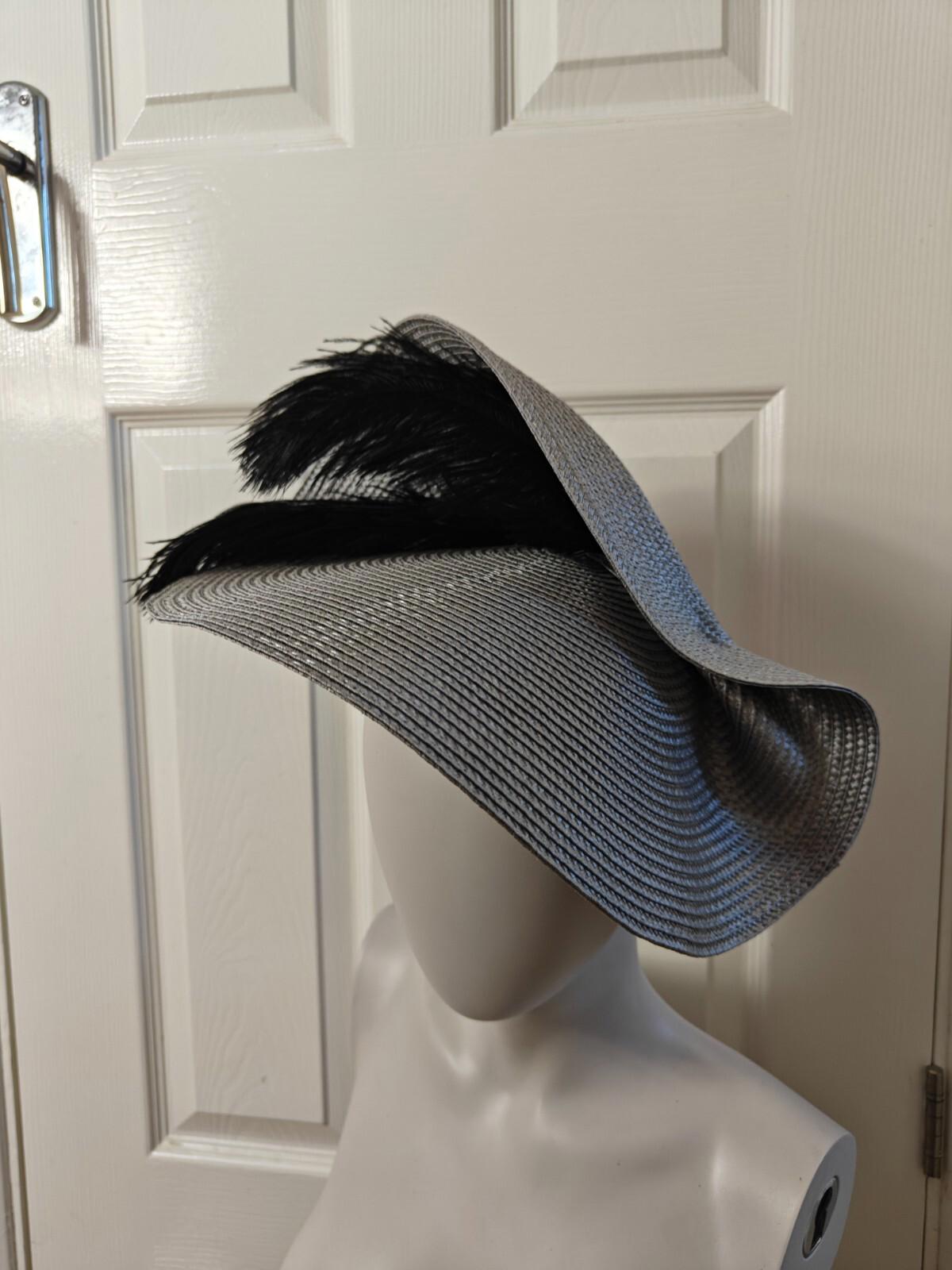 grey large straw fascinator ostrich feather millinery headband wedding hat