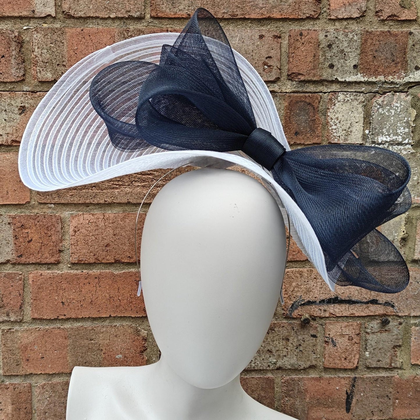 white dark navy bow crinoline fascinator millinery headband wedding hat party cosplay