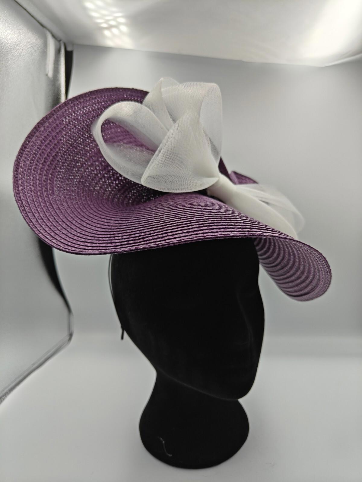 purple white bow straw fascinator millinery burlesque headband wedding hat