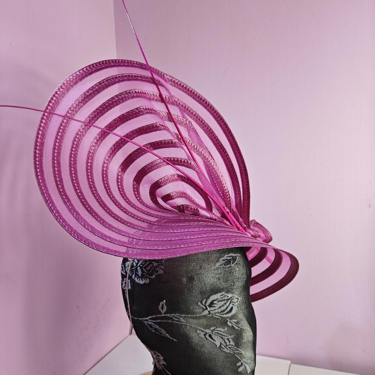 pink ostrich quill spine fascinator wedding hat Kentucky Derby Royal Ascot