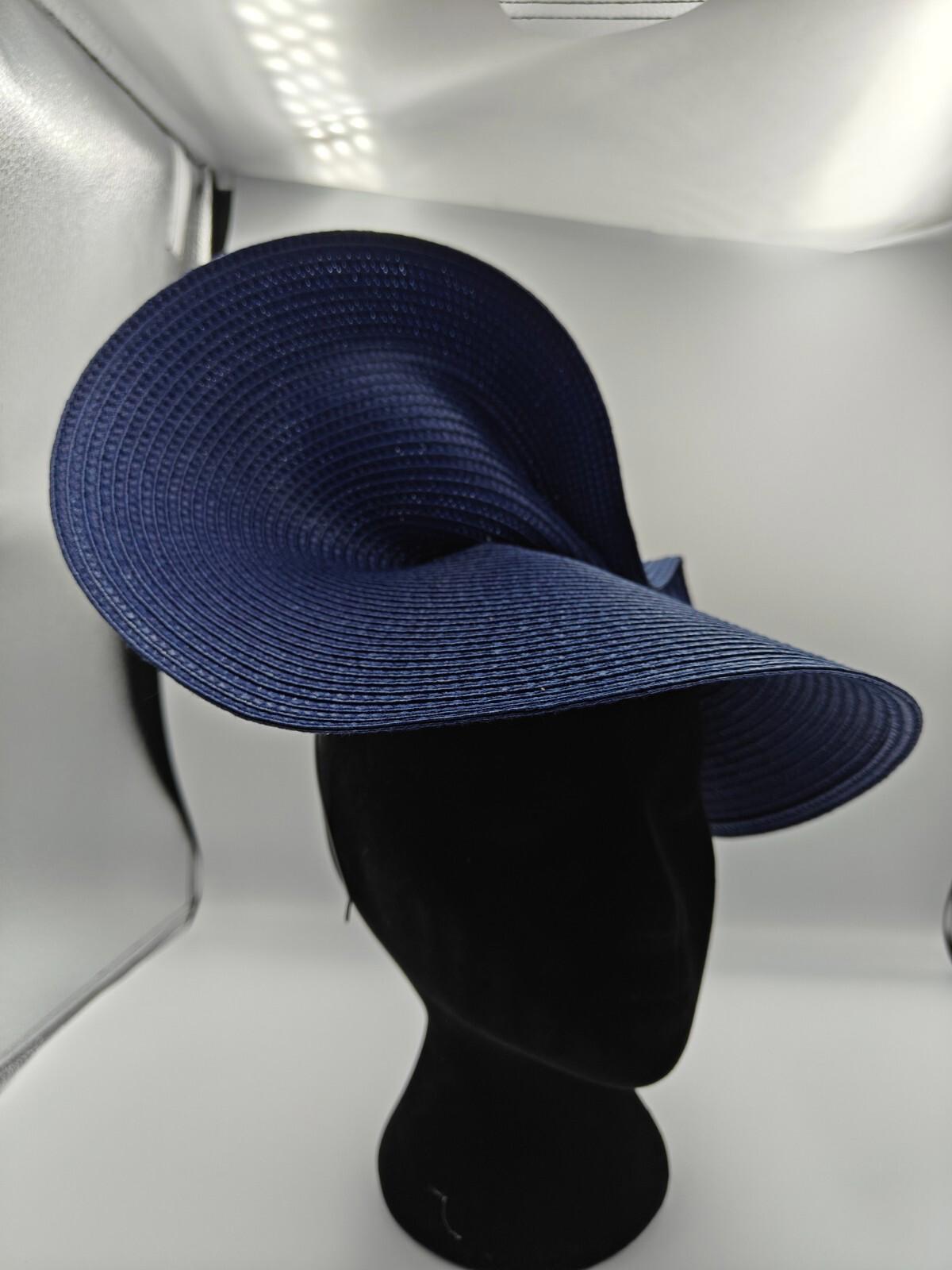 navy blue large straw fascinator millinery burlesque headband wedding hat