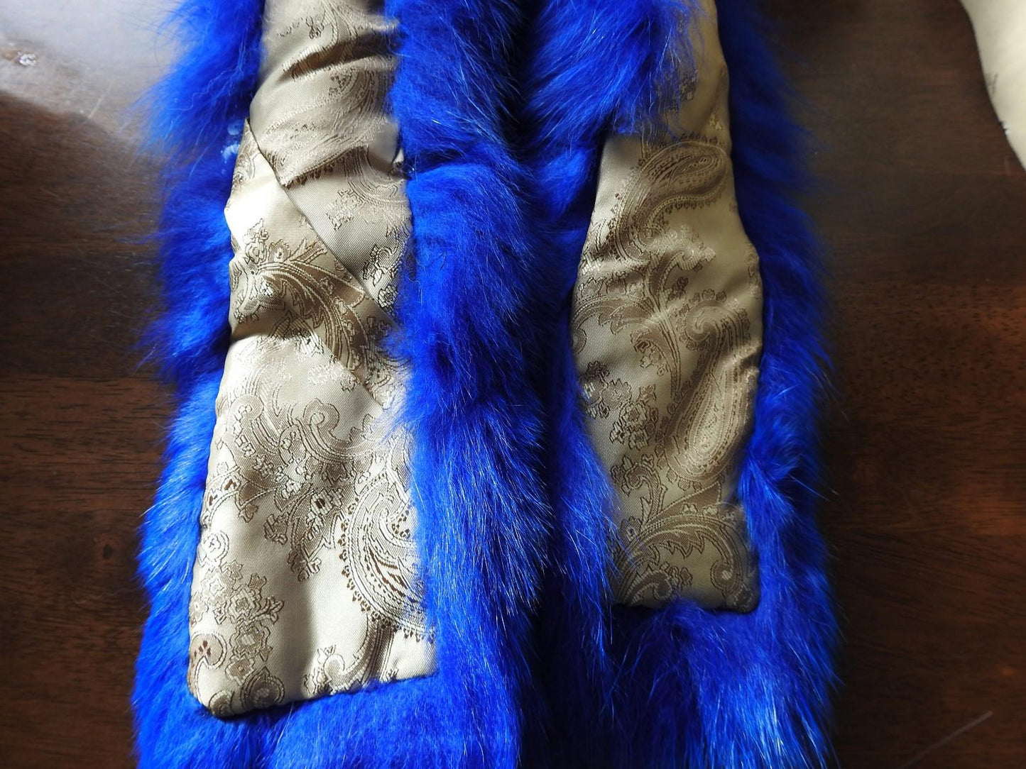 electric blue real genuine Chinese fox fur pelt collar scarf satin lining
