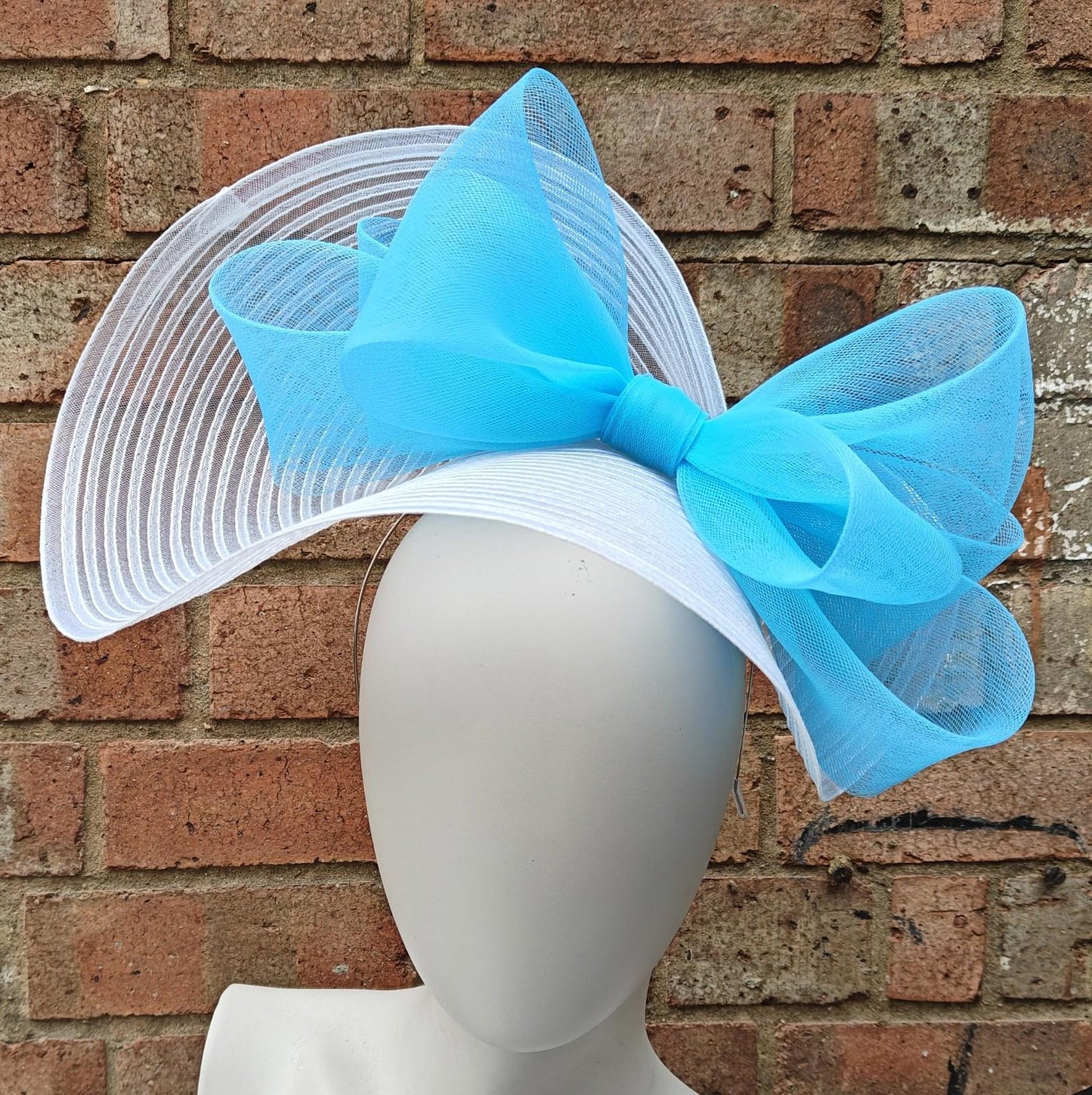 white turquoise bow crinoline fascinator millinery headband wedding hat ascot