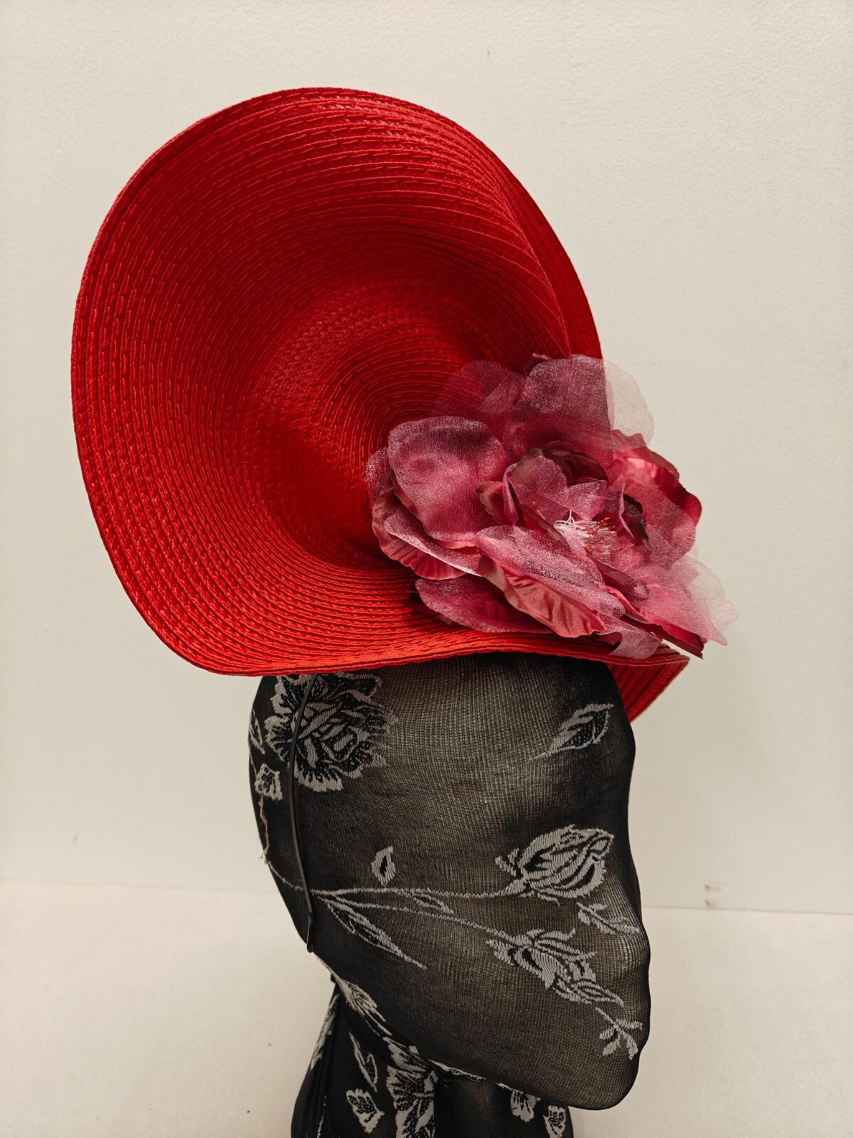 red flower large straw fascinator millinery burlesque headband wedding hat