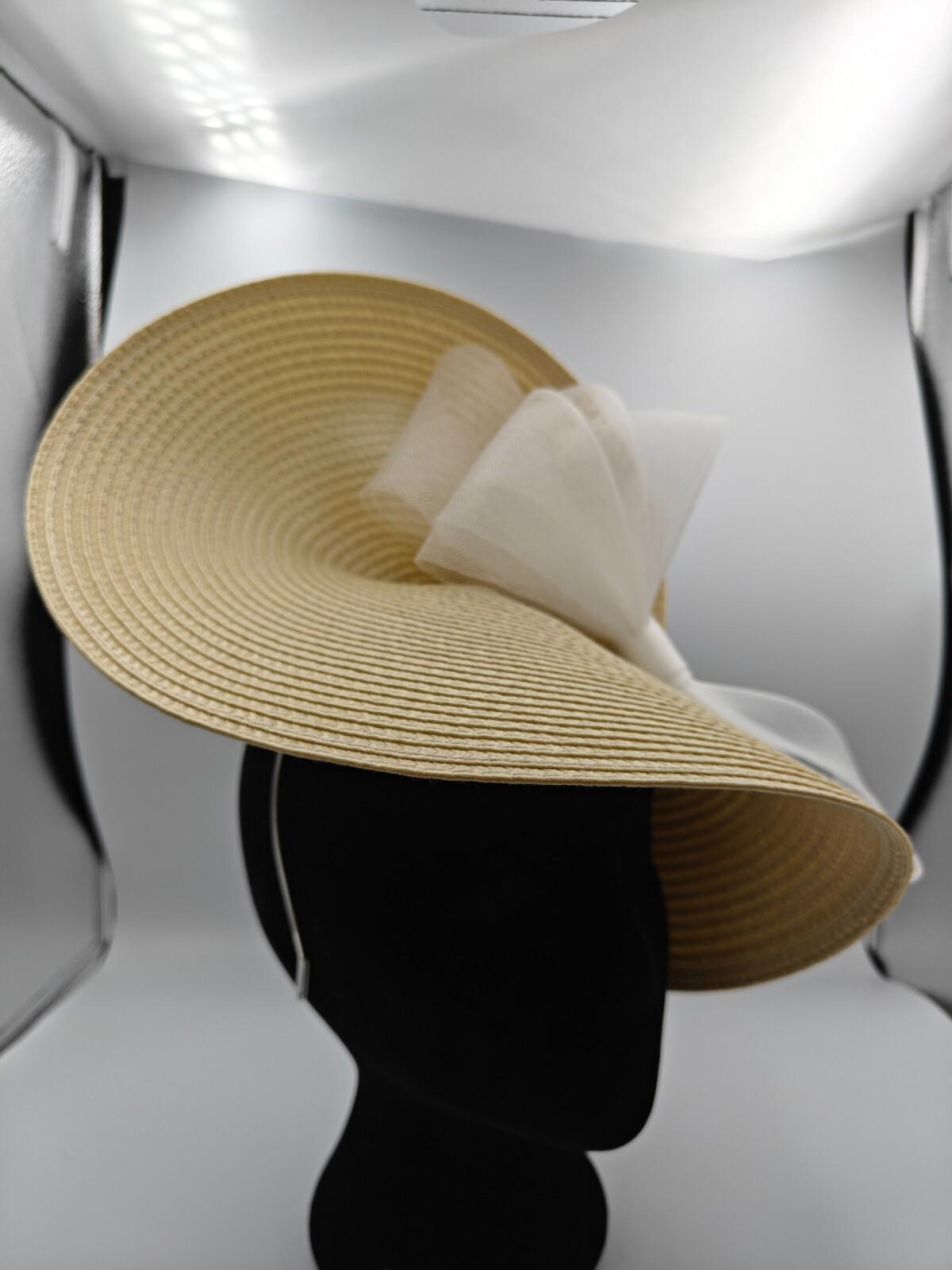 cream white bow straw fascinator millinery burlesque headband wedding hat