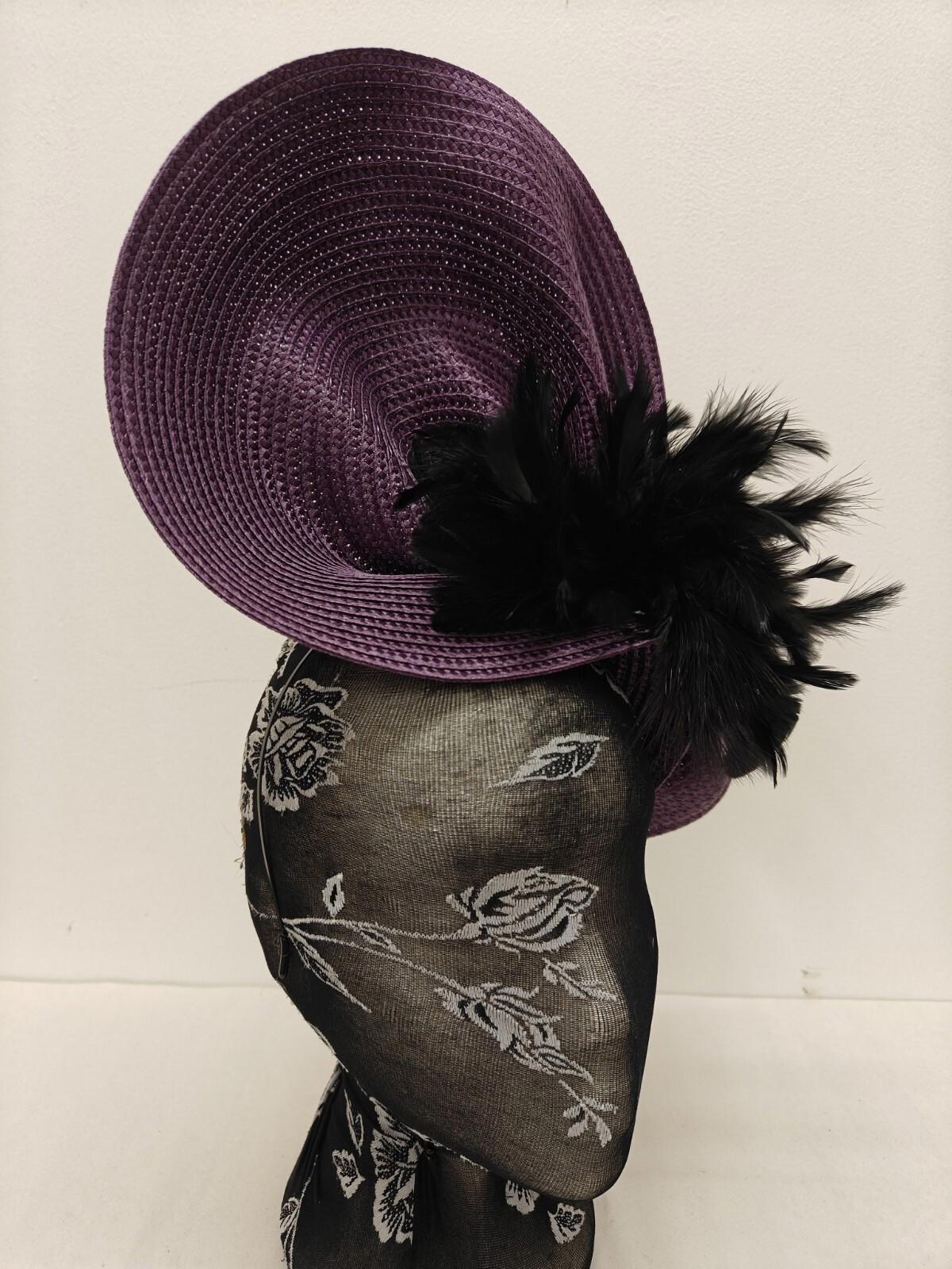 purple black flower large straw fascinator millinery burlesque headband wedding