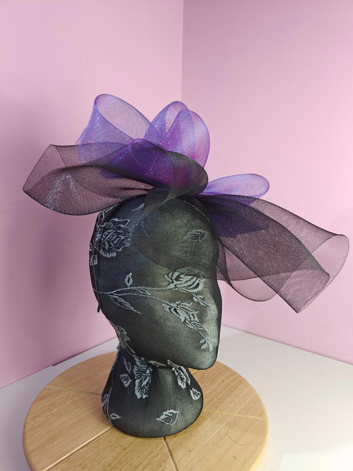 black purple fascinator millinery headband derby wedding hat ascot race