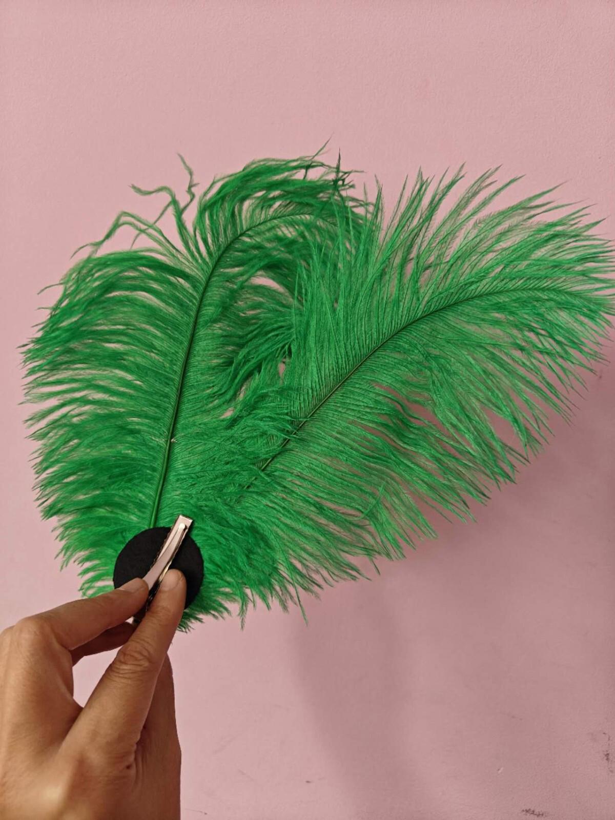 green ostrich feather hair clip fascinator fancy dress costume dance party