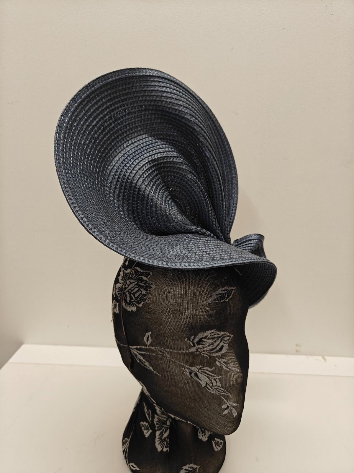 steel blue large straw fascinator millinery burlesque headband wedding hat