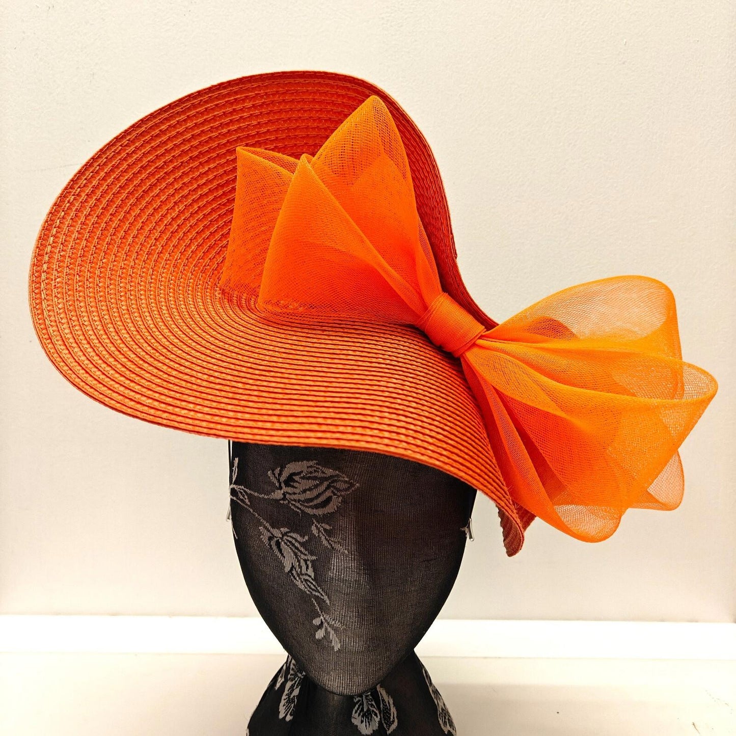 orange large straw fascinator millinery burlesque headband wedding hat bow