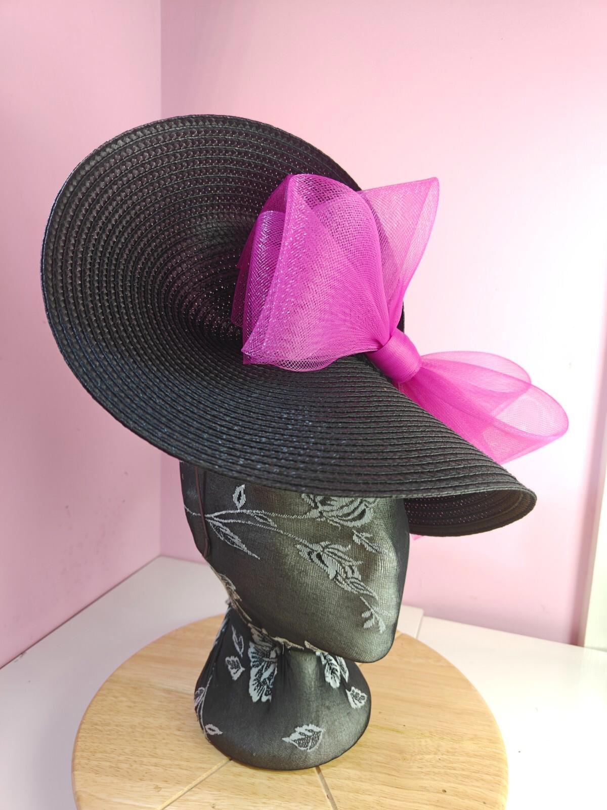 black dark pink large straw fascinator wedding hat Kentucky Derby Royal Ascot