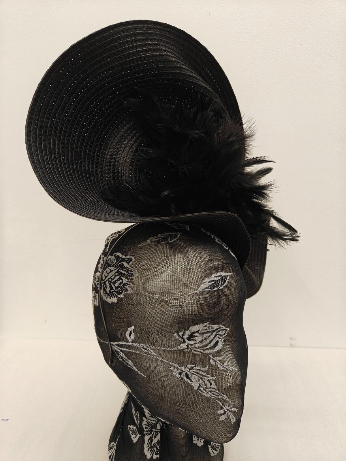 black flower large straw fascinator millinery burlesque headband wedding hat