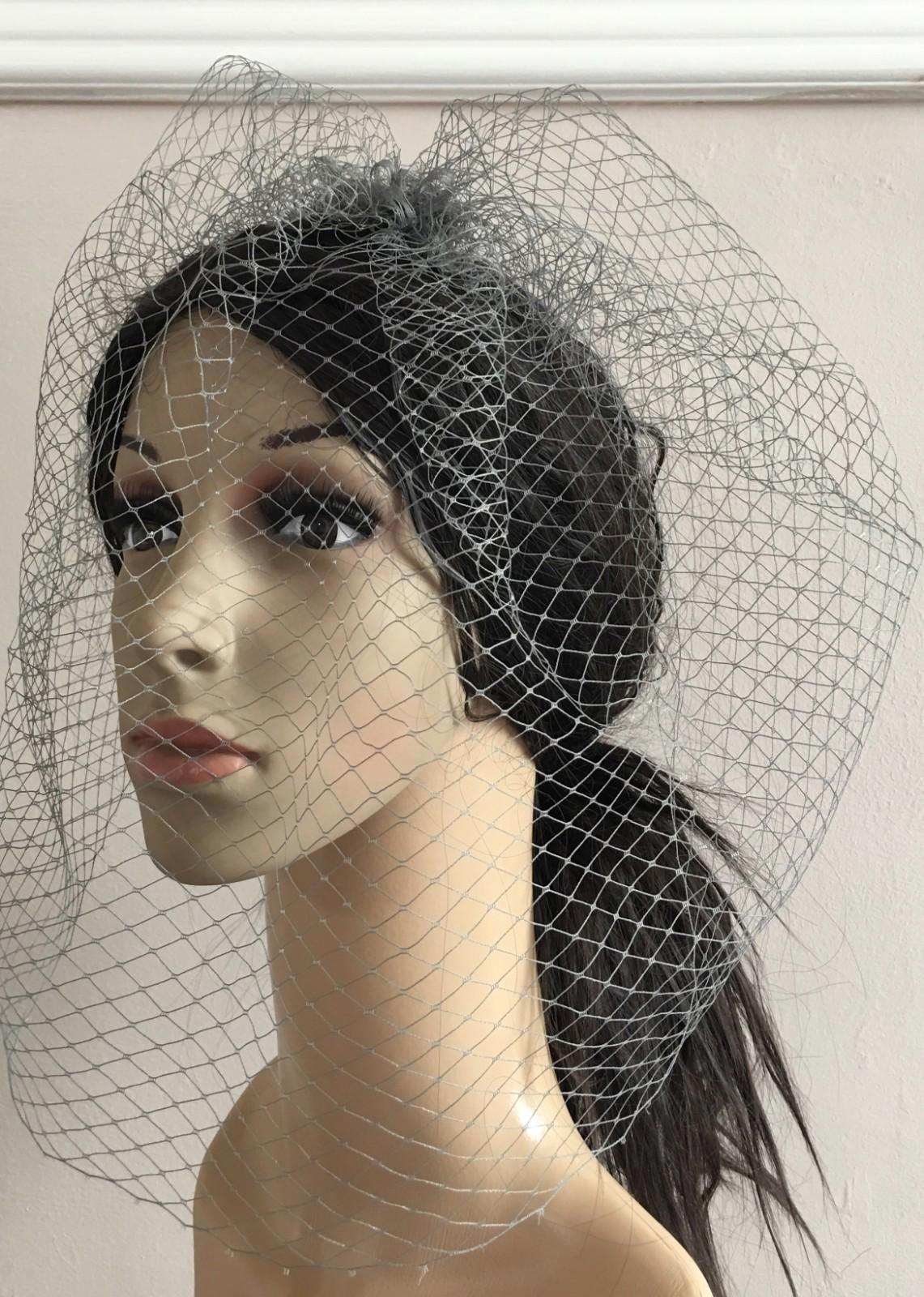 grey french veil veiling fascinator wedding bridal hair hat comb clip race