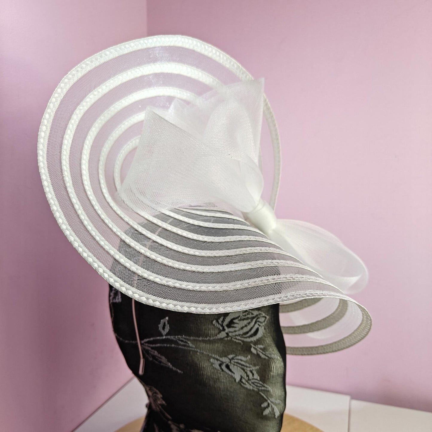 white bow fascinator millinery wedding hat Kentucky Derby Royal Ascot