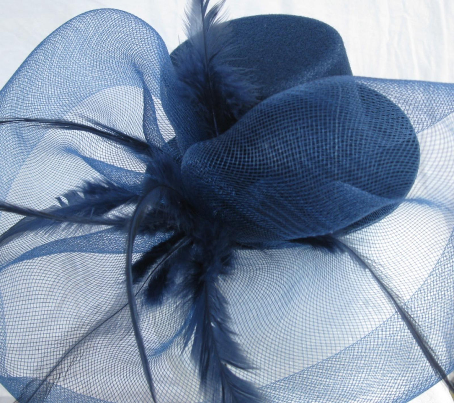 navy mini top hat fascinator feather headband wedding