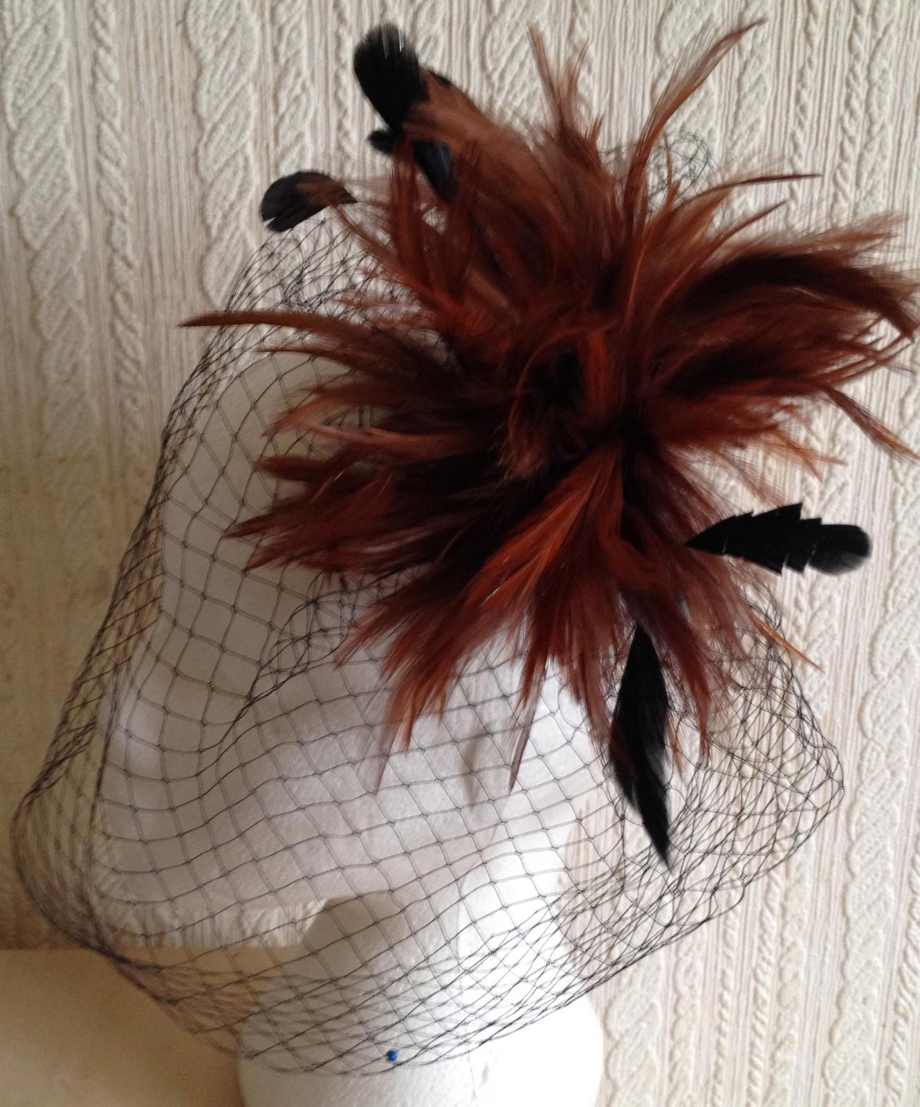 brown feather black veiling fascinator millinery hair clip ascot wedding bridal