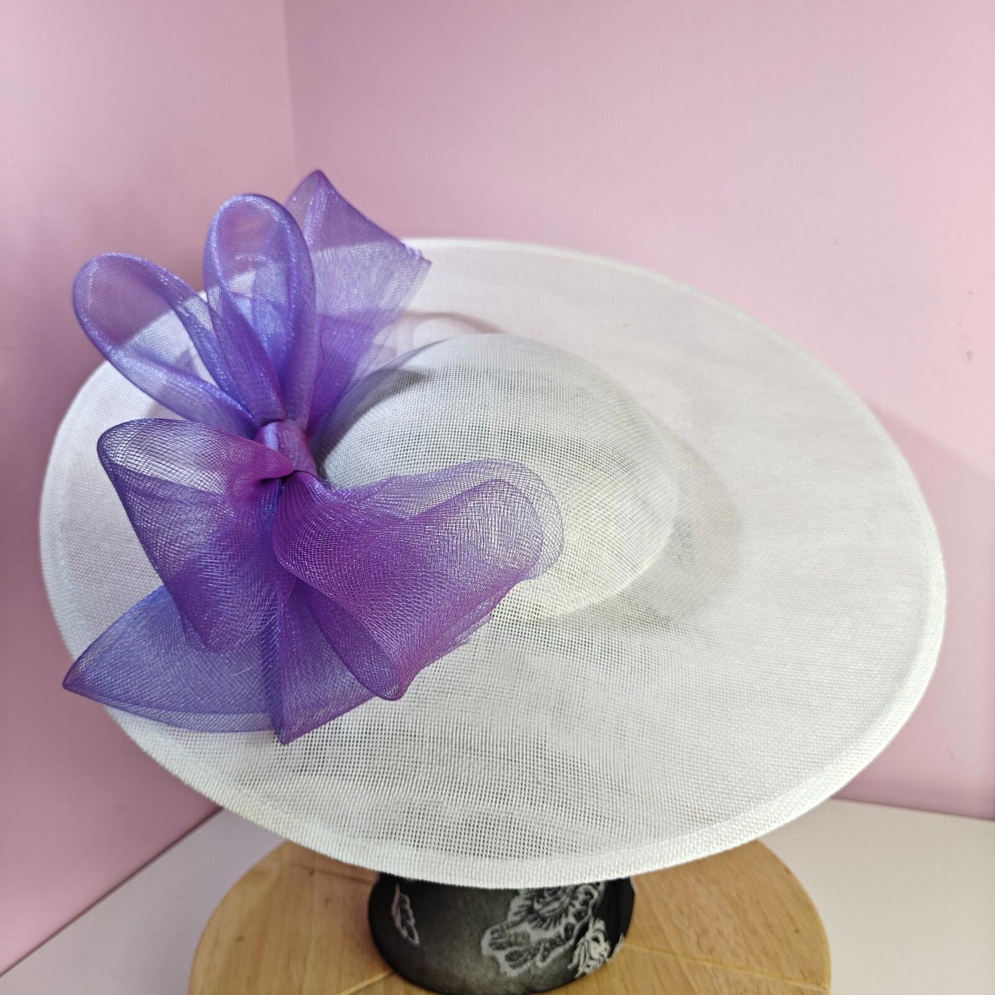 white purple large fascinator wedding hat Kentucky Derby Royal Ascot bow
