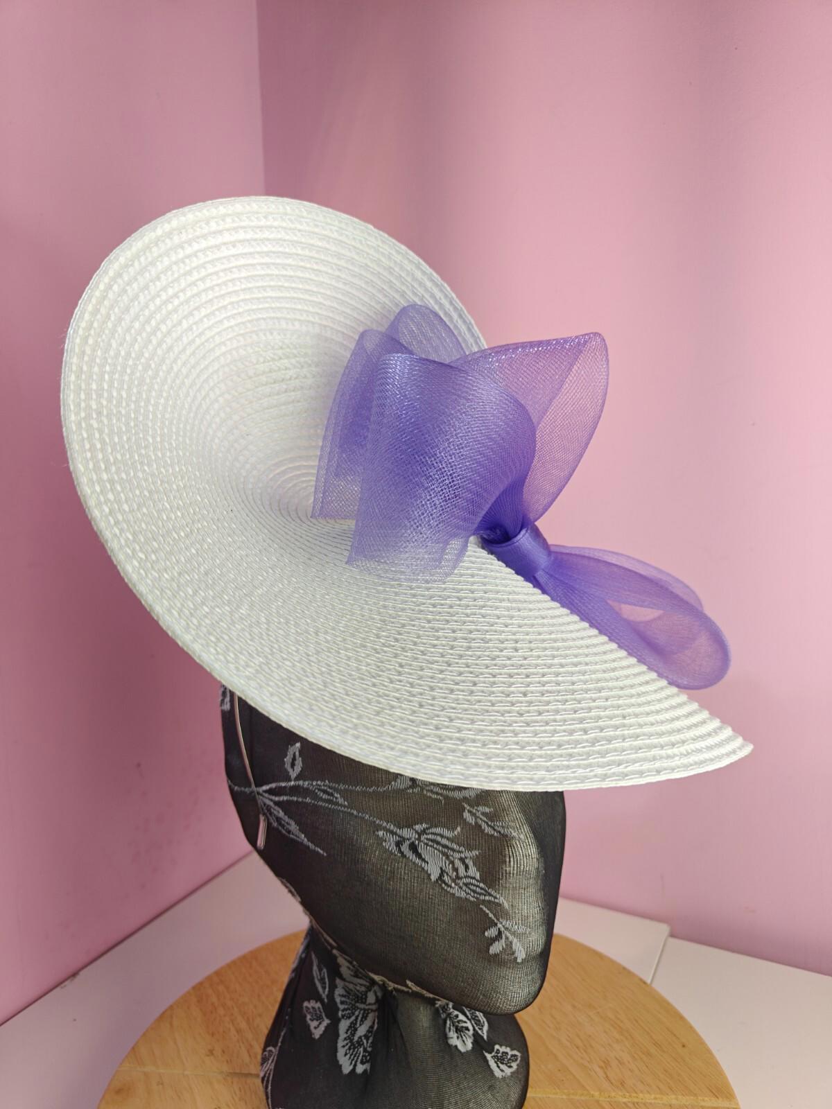 white lilac purple large straw fascinator wedding hat Kentucky Derby Royal Ascot