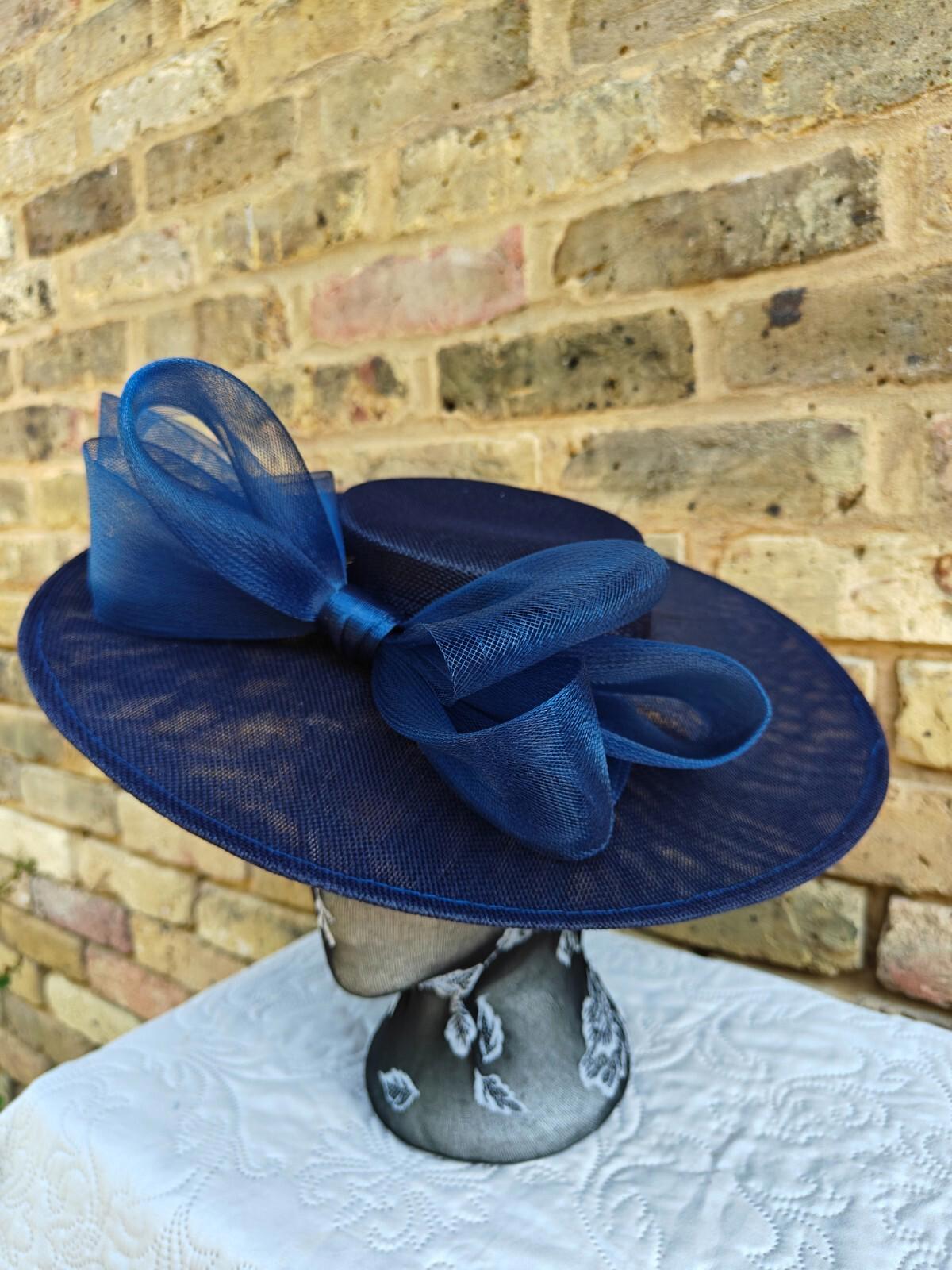 navy blue large fascinator wedding hat Kentucky Derby Royal Ascot bow