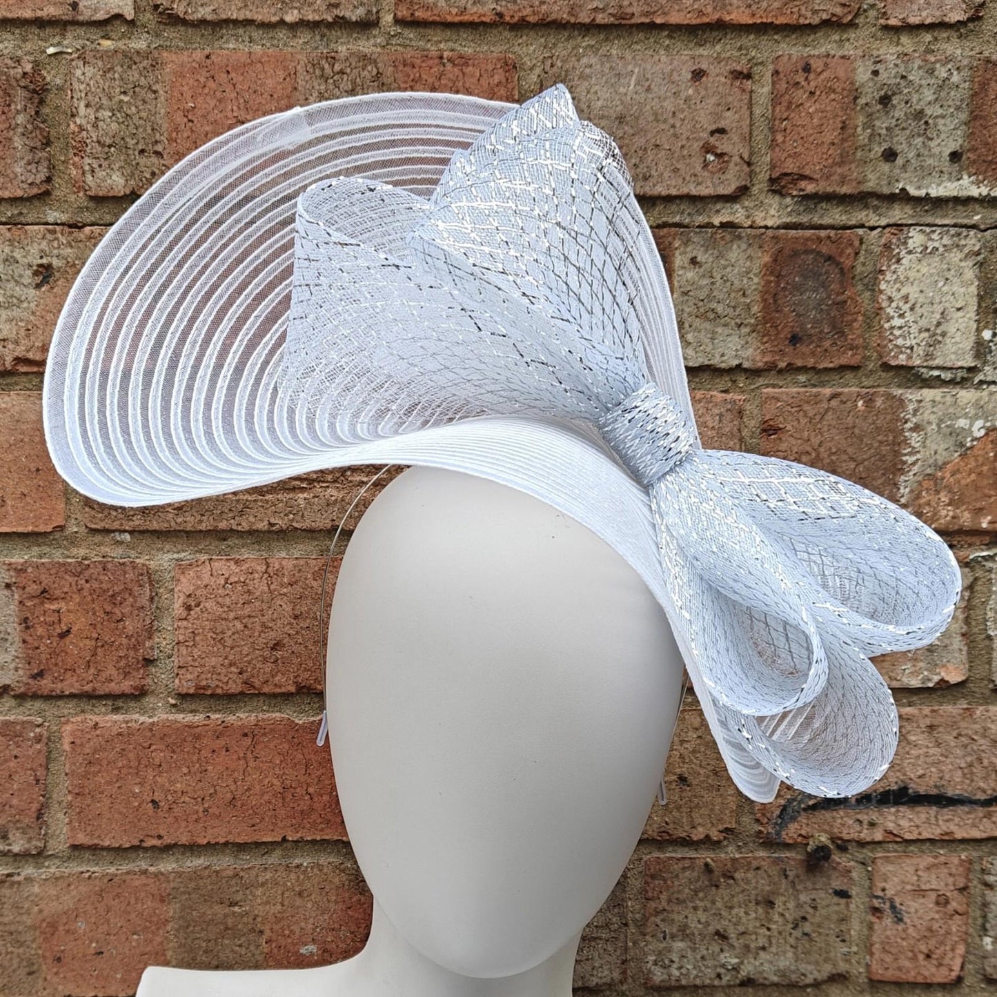white silver bow crinoline fascinator millinery headband wedding hat party cosplay