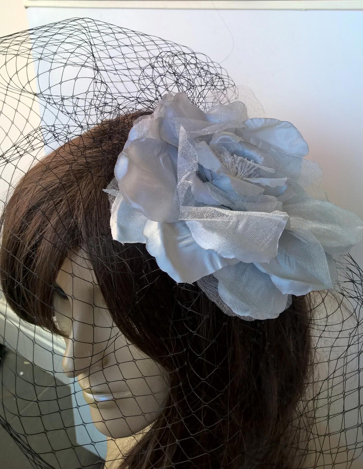 grey satin flower black veiling fascinator hair clip ascot wedding bridal x