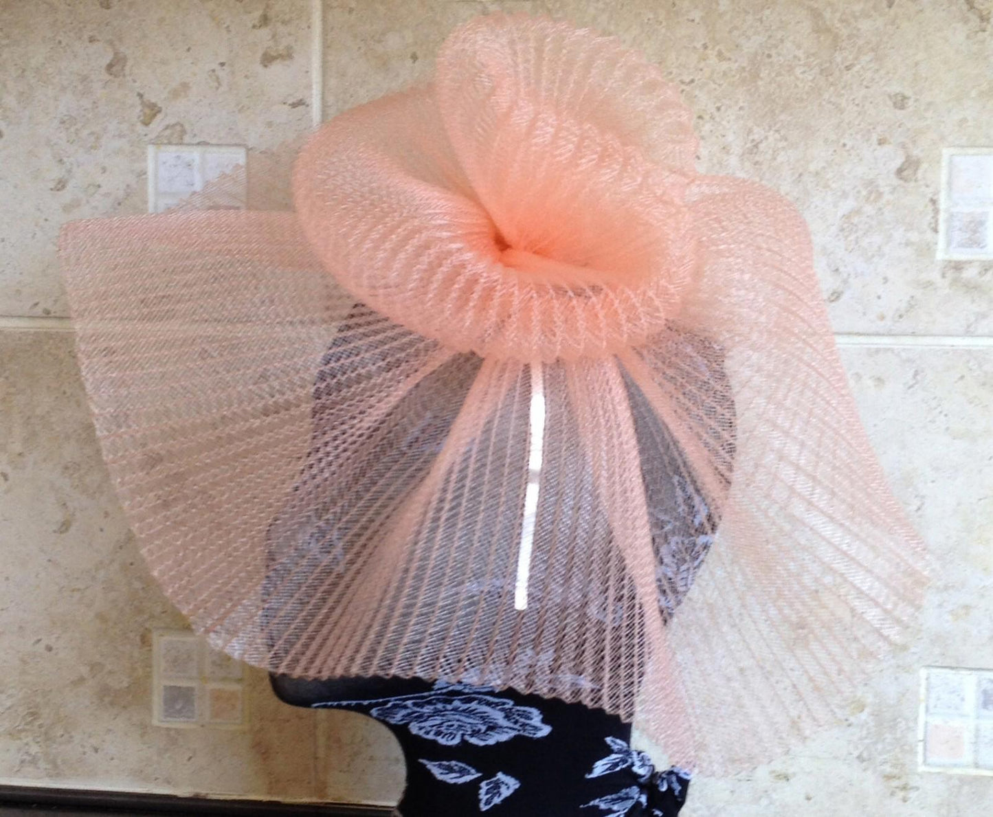 Peach coral nude fascinator millinery burlesque wedding hat ascot race bridal