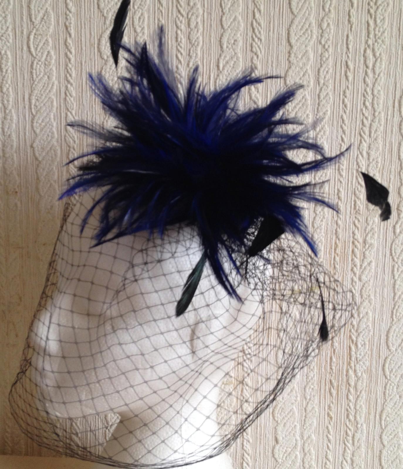 navy feather black veiling fascinator millinery hair clip ascot wedding bridal