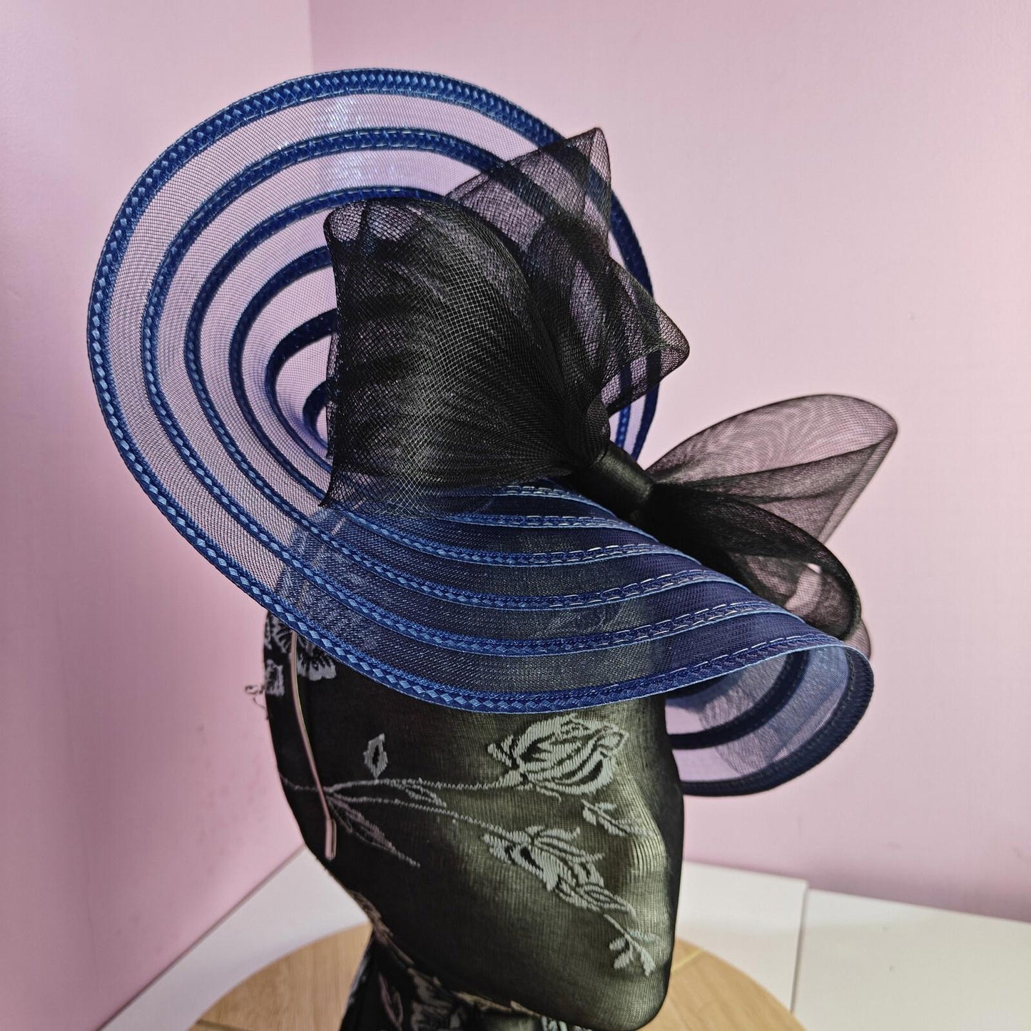 dark blue black bow fascinator millinery wedding hat Kentucky Derby Royal Ascot