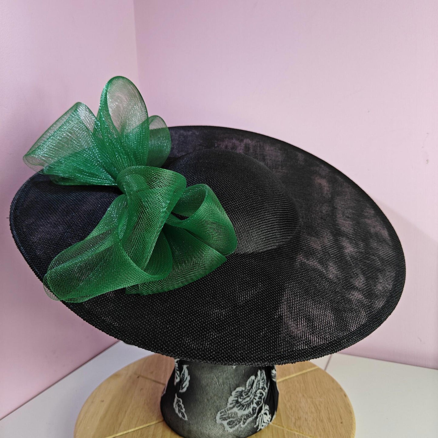 black green large fascinator wedding hat Kentucky Derby Royal Ascot bow