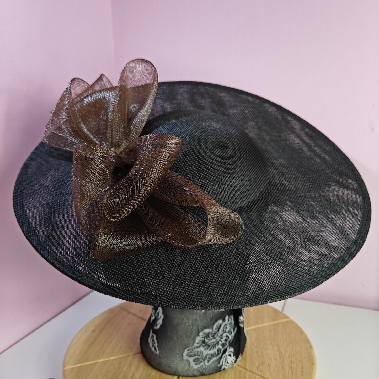 black brown large fascinator wedding hat Kentucky Derby Royal Ascot bow