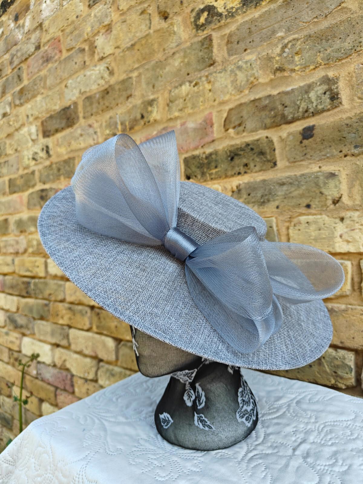 grey large fascinator wedding hat Kentucky Derby Royal Ascot bow