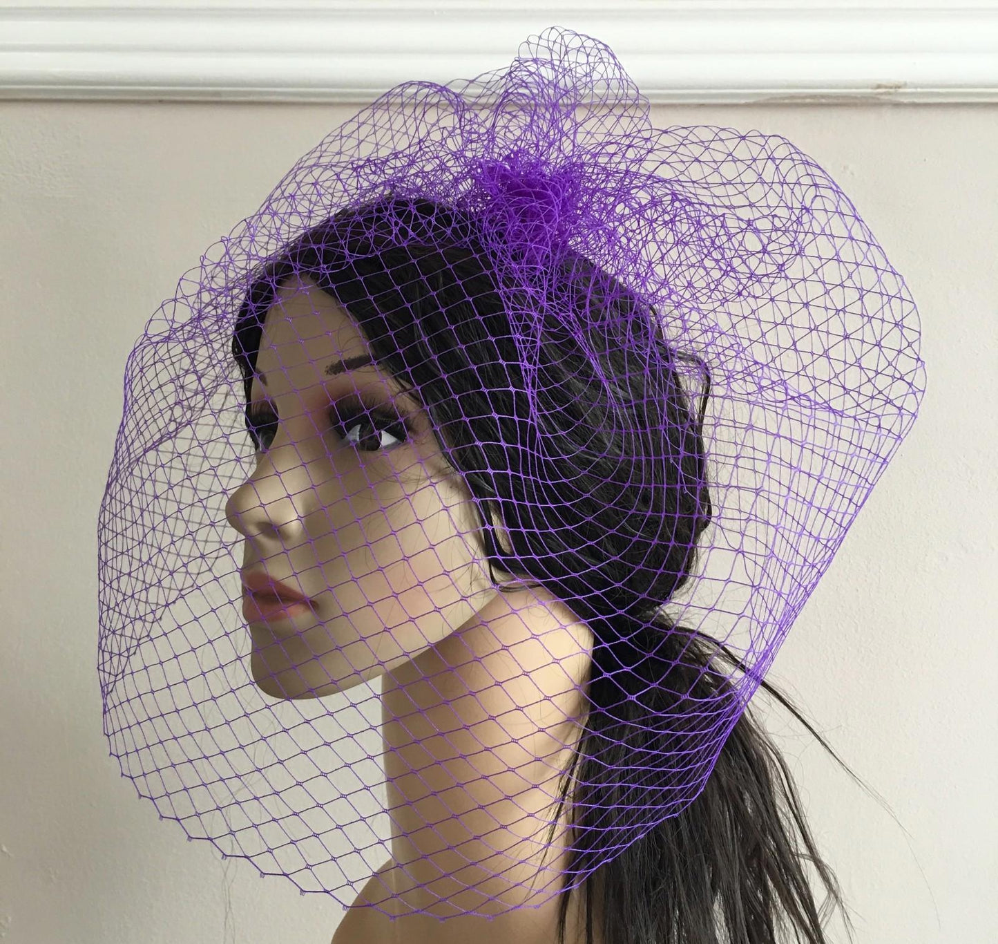 purple french veil veiling fascinator wedding bridal hair hat comb clip race