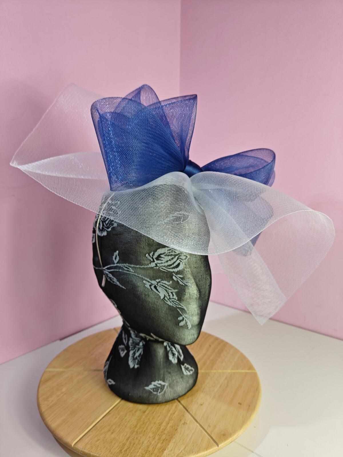 white blue fascinator millinery headband derby wedding hat ascot race