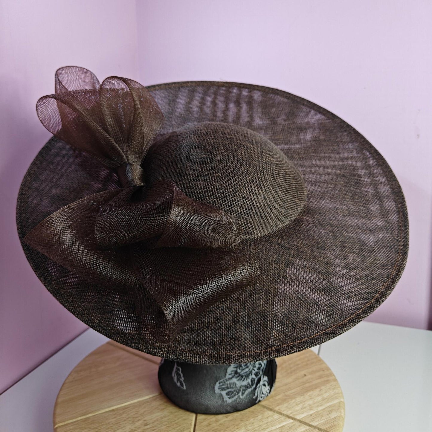 dark brown large fascinator wedding hat Kentucky Derby Royal Ascot bow