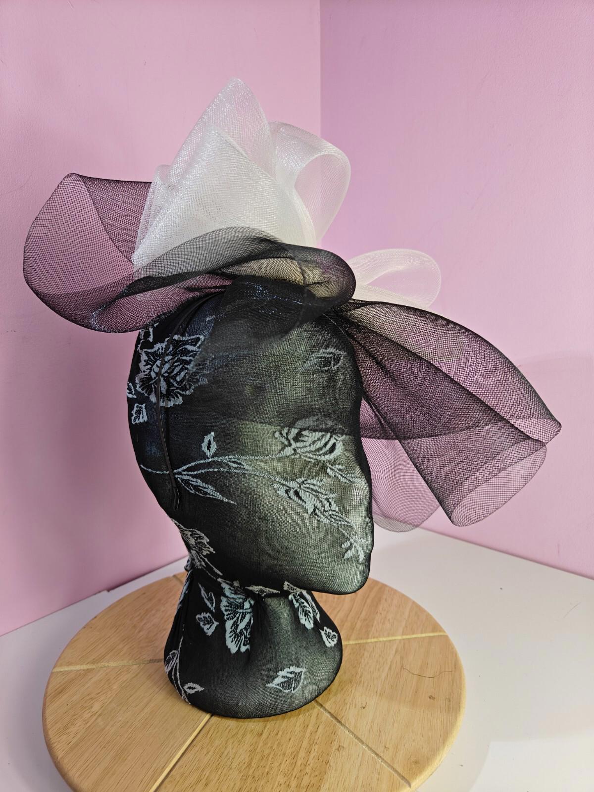black ivory fascinator millinery headband derby wedding hat ascot race