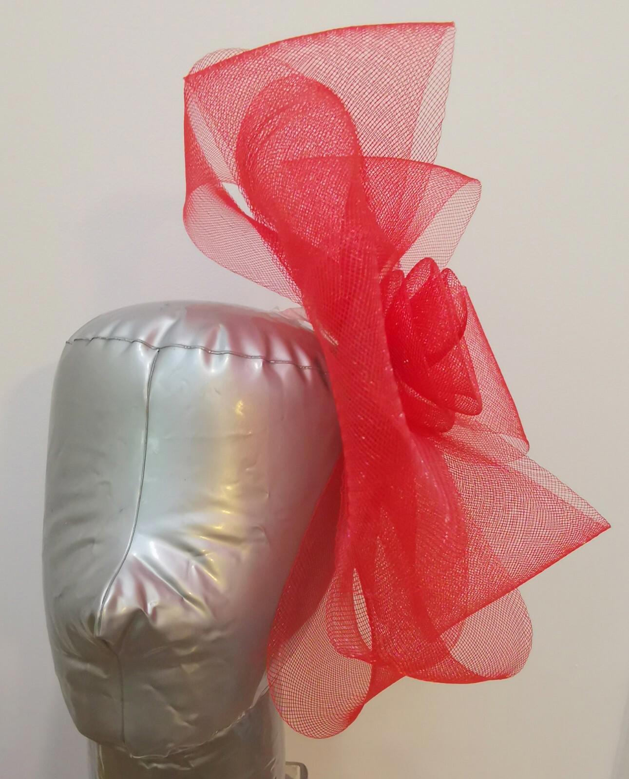 red fascinator millinery burlesque headband wedding hat hair piece