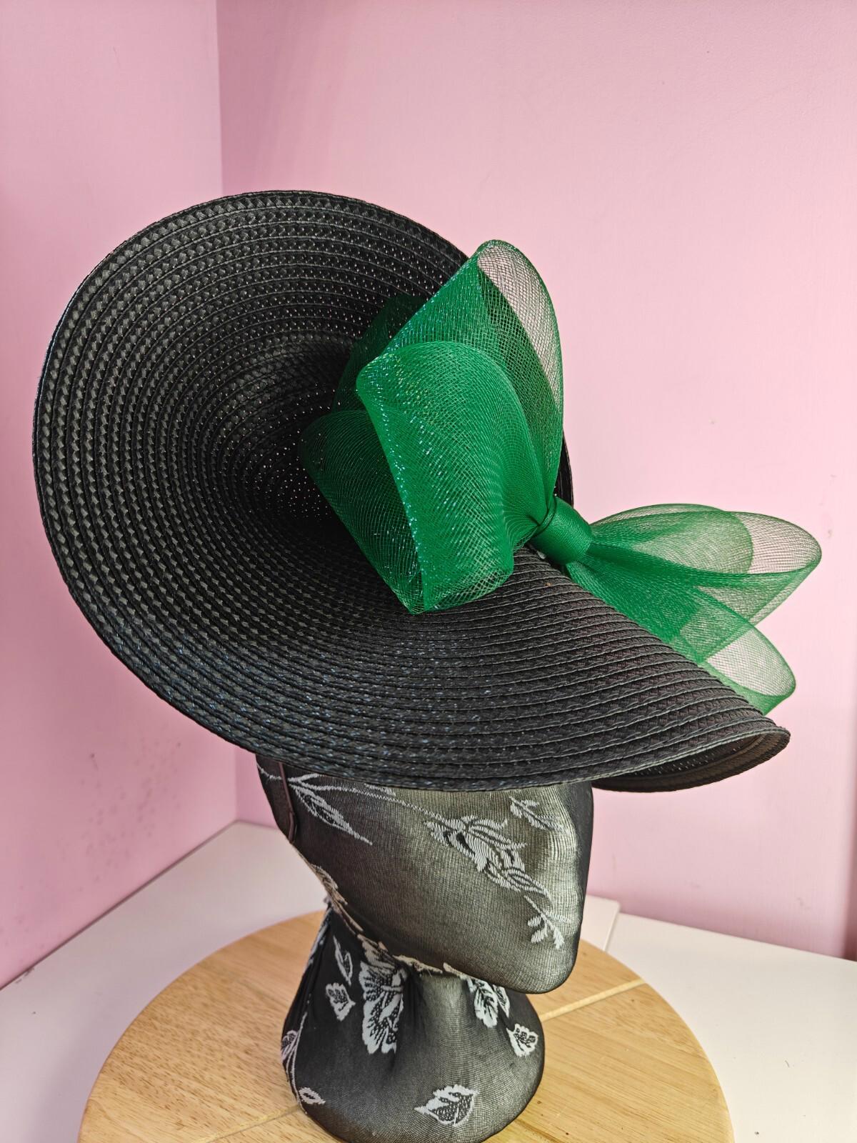 black green large straw fascinator wedding hat Kentucky Derby Royal Ascot