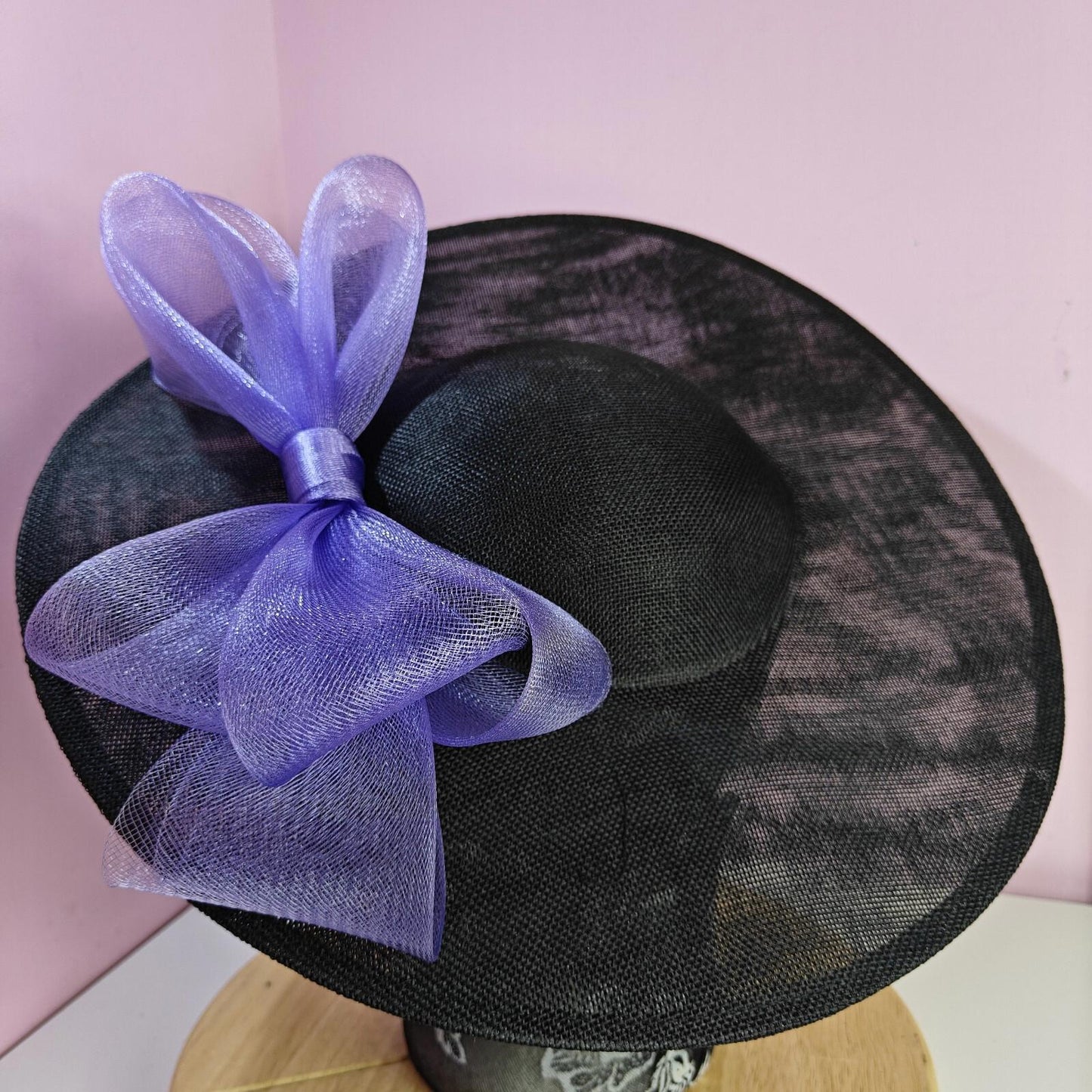 black lilac large fascinator wedding hat Kentucky Derby Royal Ascot bow