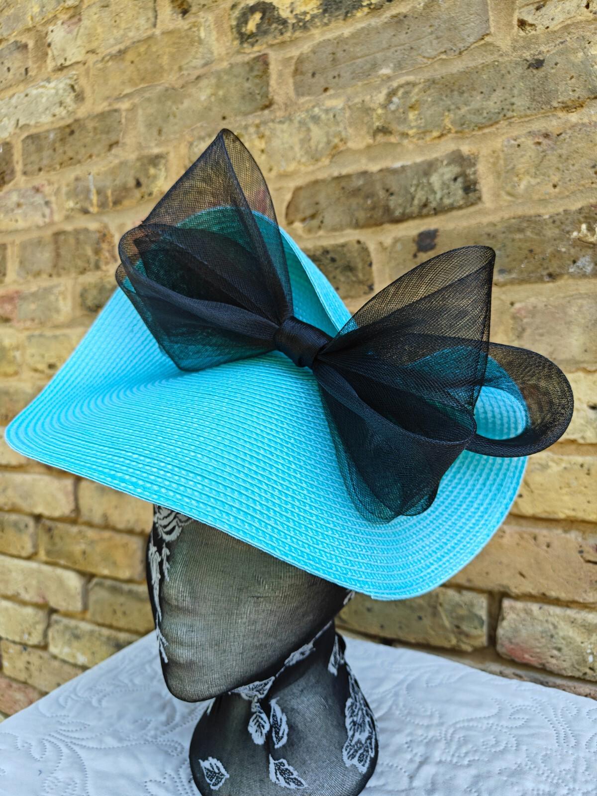 turquoise black large straw fascinator millinery headband wedding hat ascot