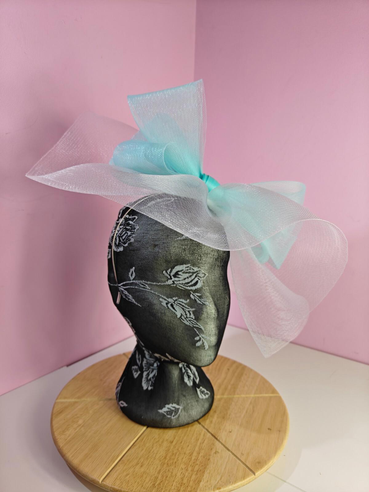 white light blue fascinator millinery headband derby wedding hat ascot race