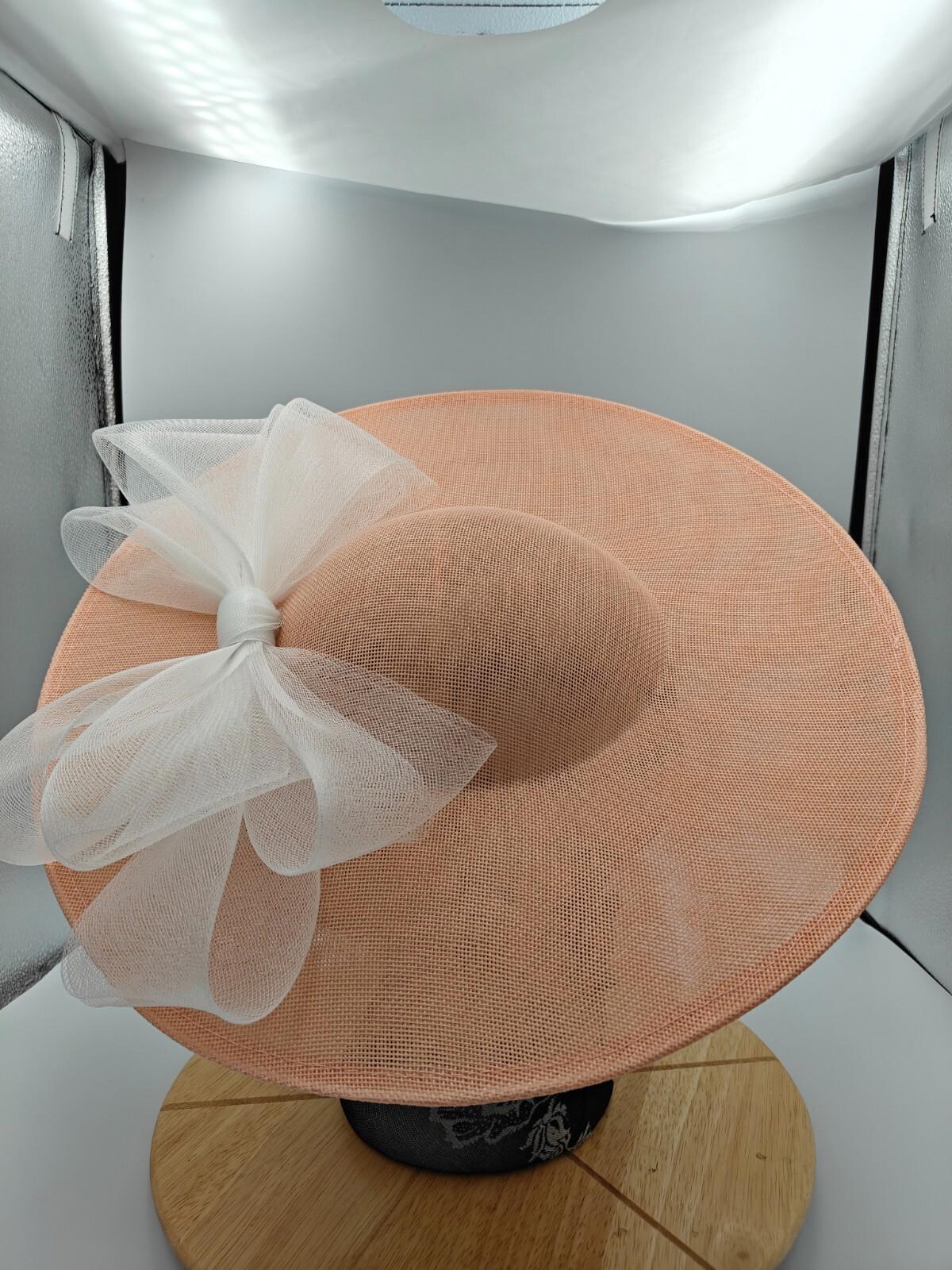 peach white large fascinator headband wedding hat Kentucky Derby Royal Ascot