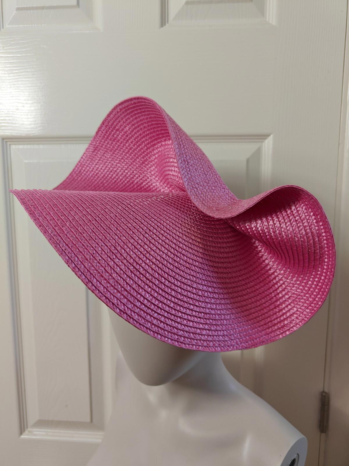 pink large straw fascinator millinery burlesque headband wedding hat