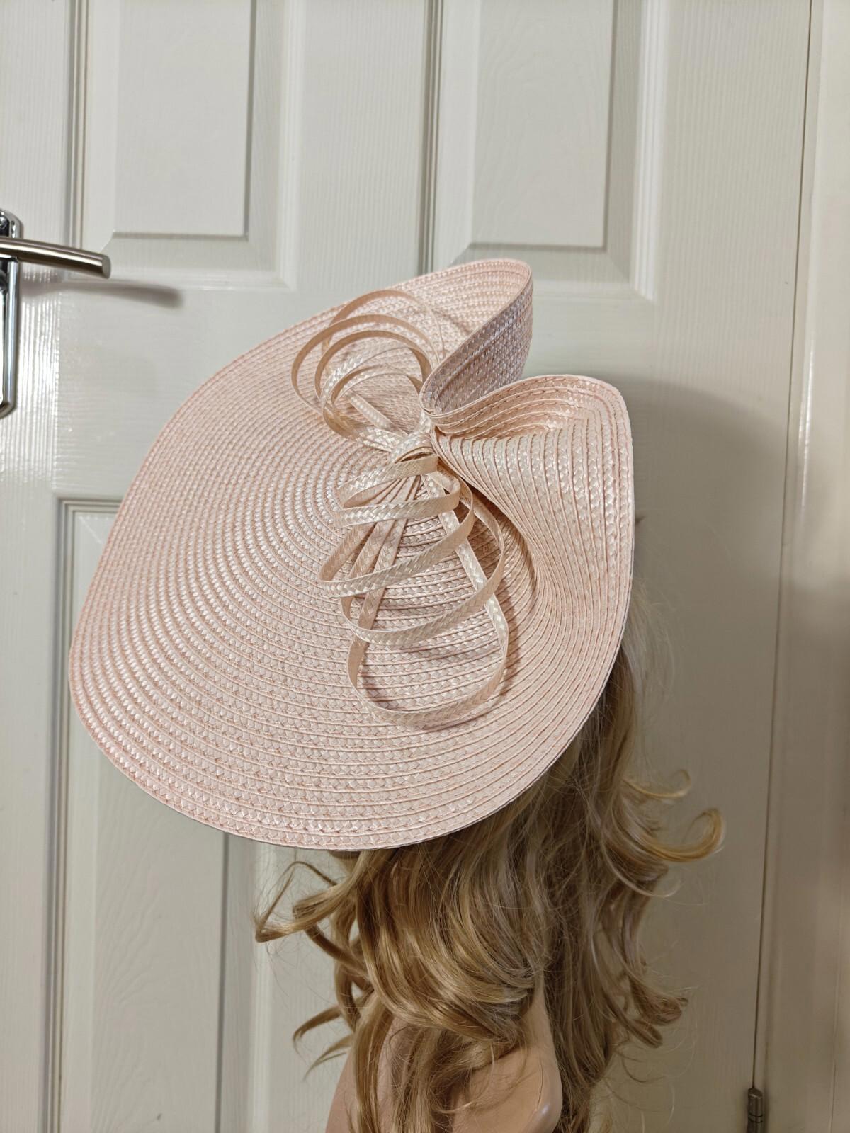 nude peach pink large straw fascinator millinery burlesque headband wedding hat