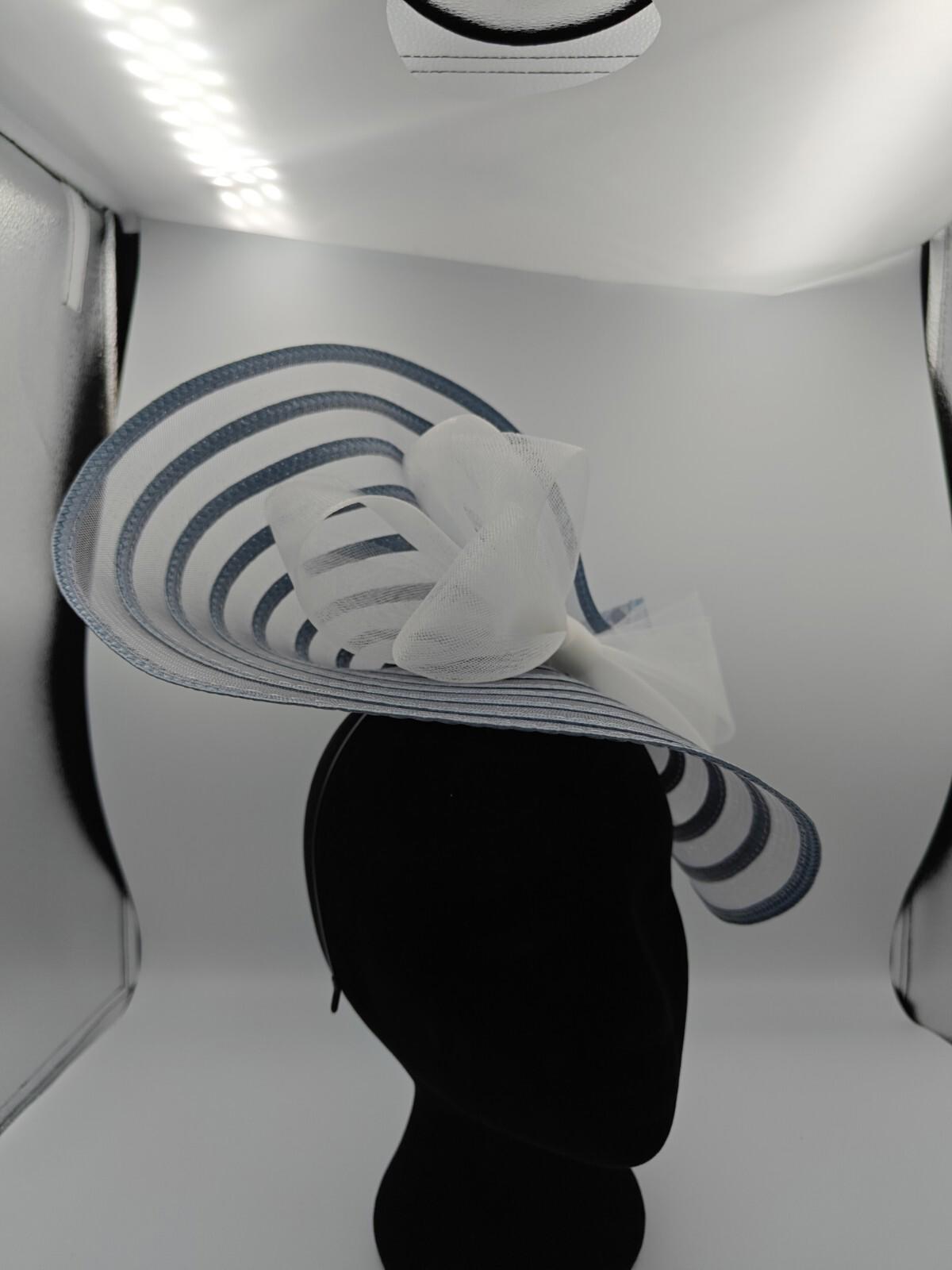 grey white bow straw fascinator millinery burlesque headband wedding hat