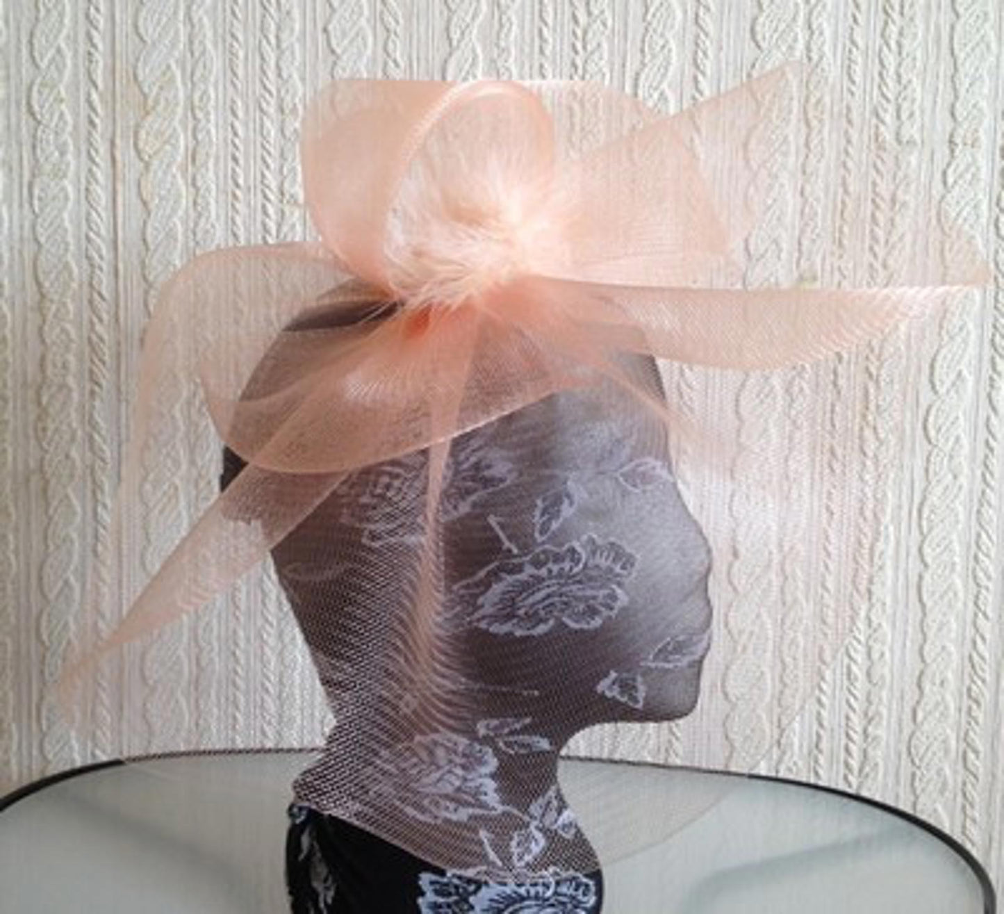 nude peach coral feather headband fascinator millinery hat wedding ascot race