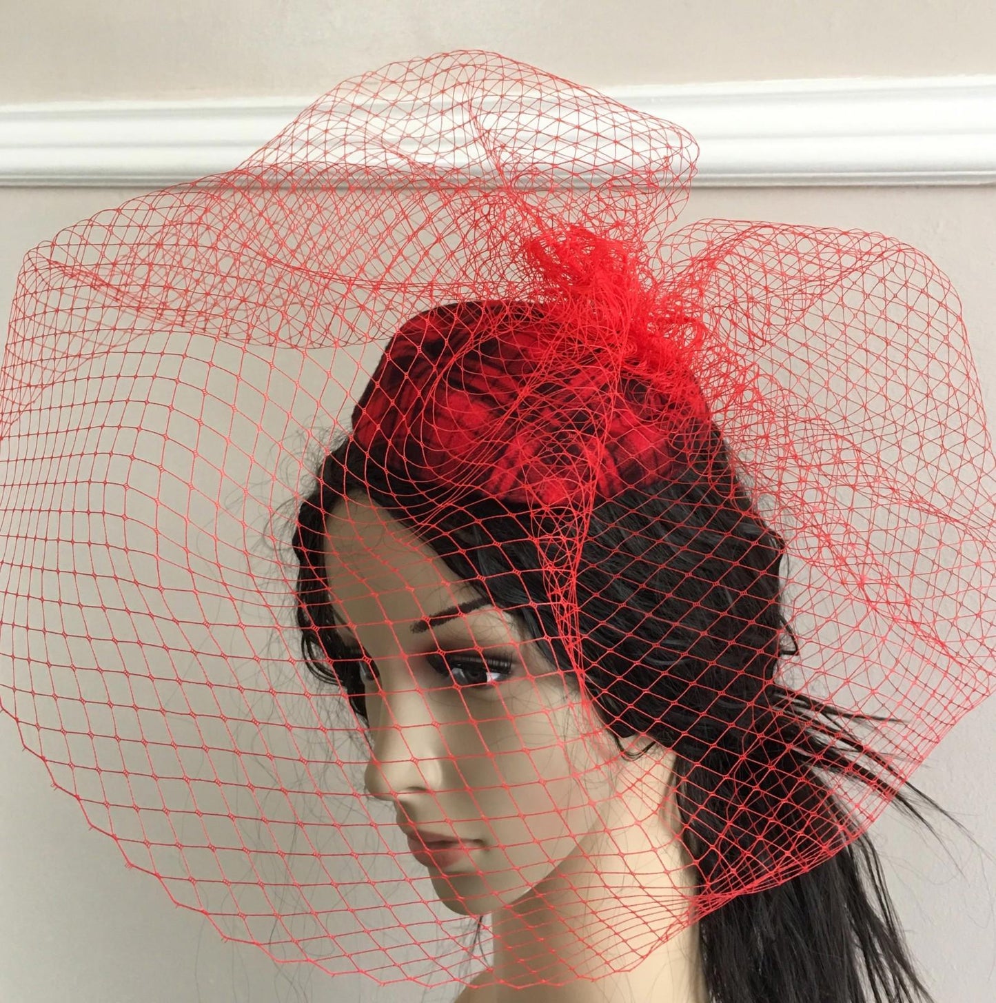 red felt mini pill box hat veiling french veil fascinator wedding race