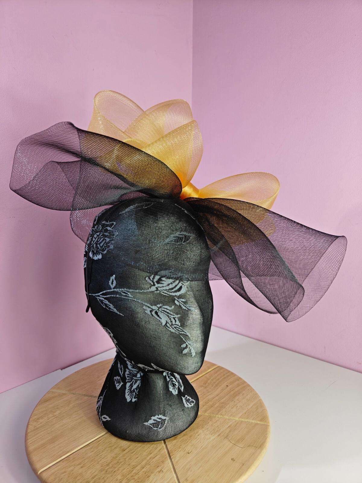 black gold fascinator millinery headband derby wedding hat ascot race