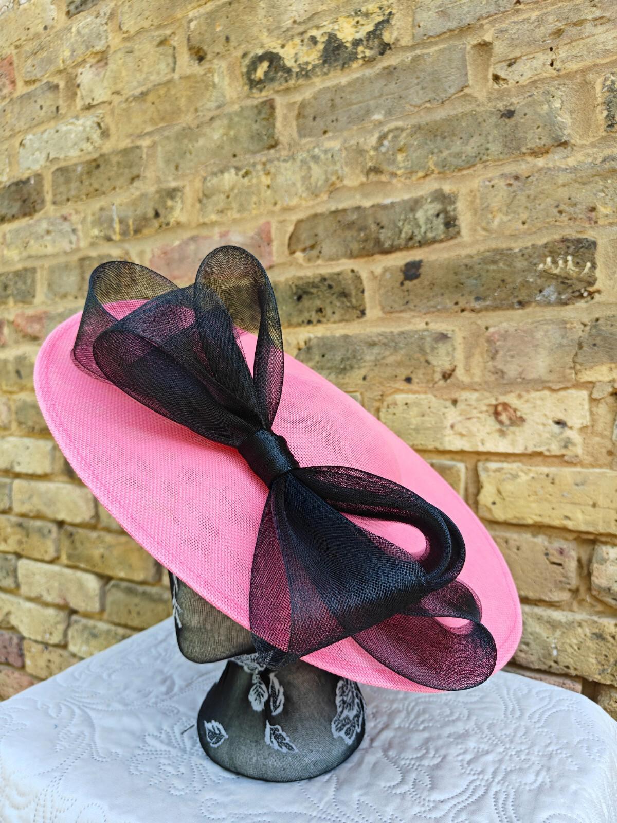 pink black large fascinator wedding hat Kentucky Derby Royal Ascot bow