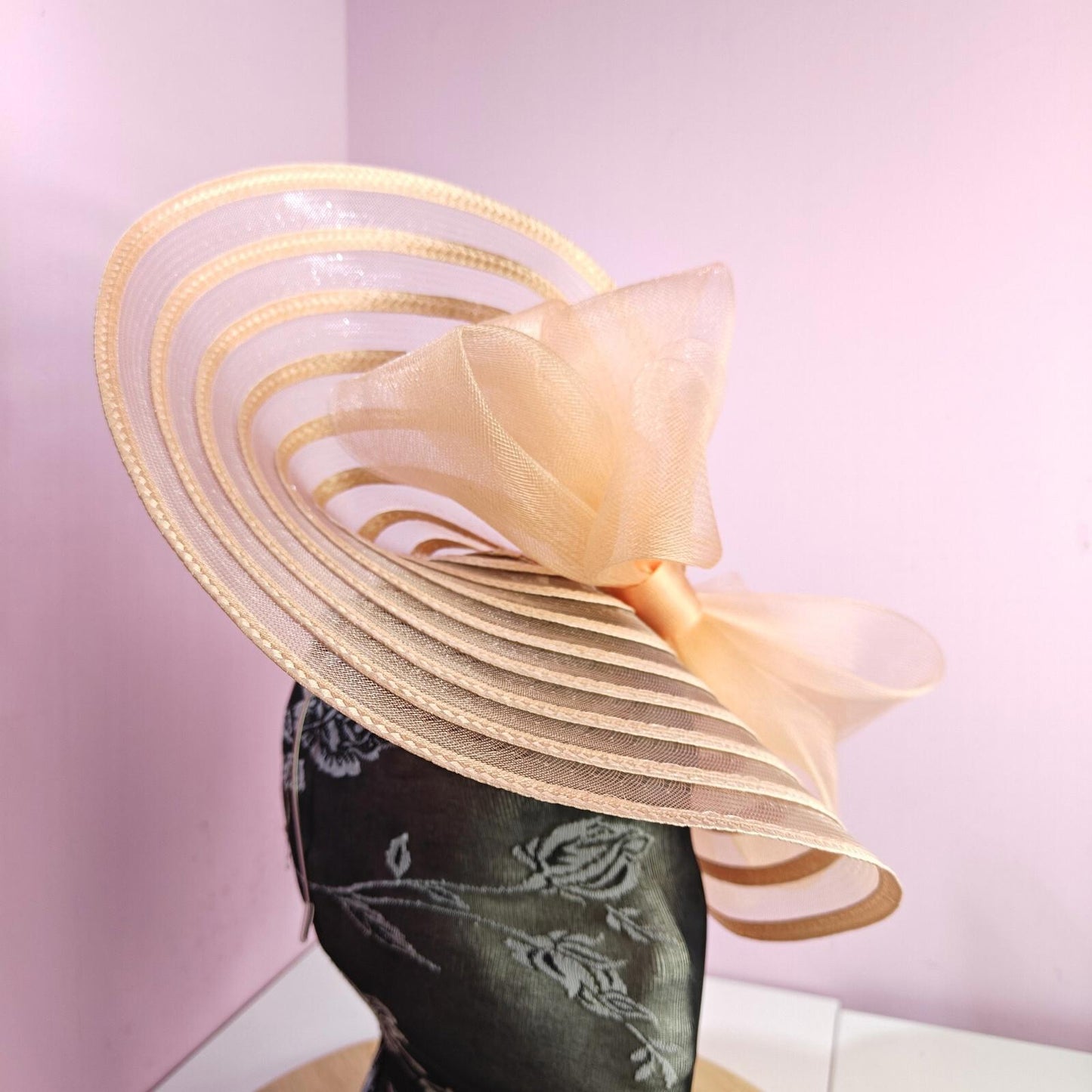 peach coral bow fascinator millinery wedding hat Kentucky Derby Royal Ascot