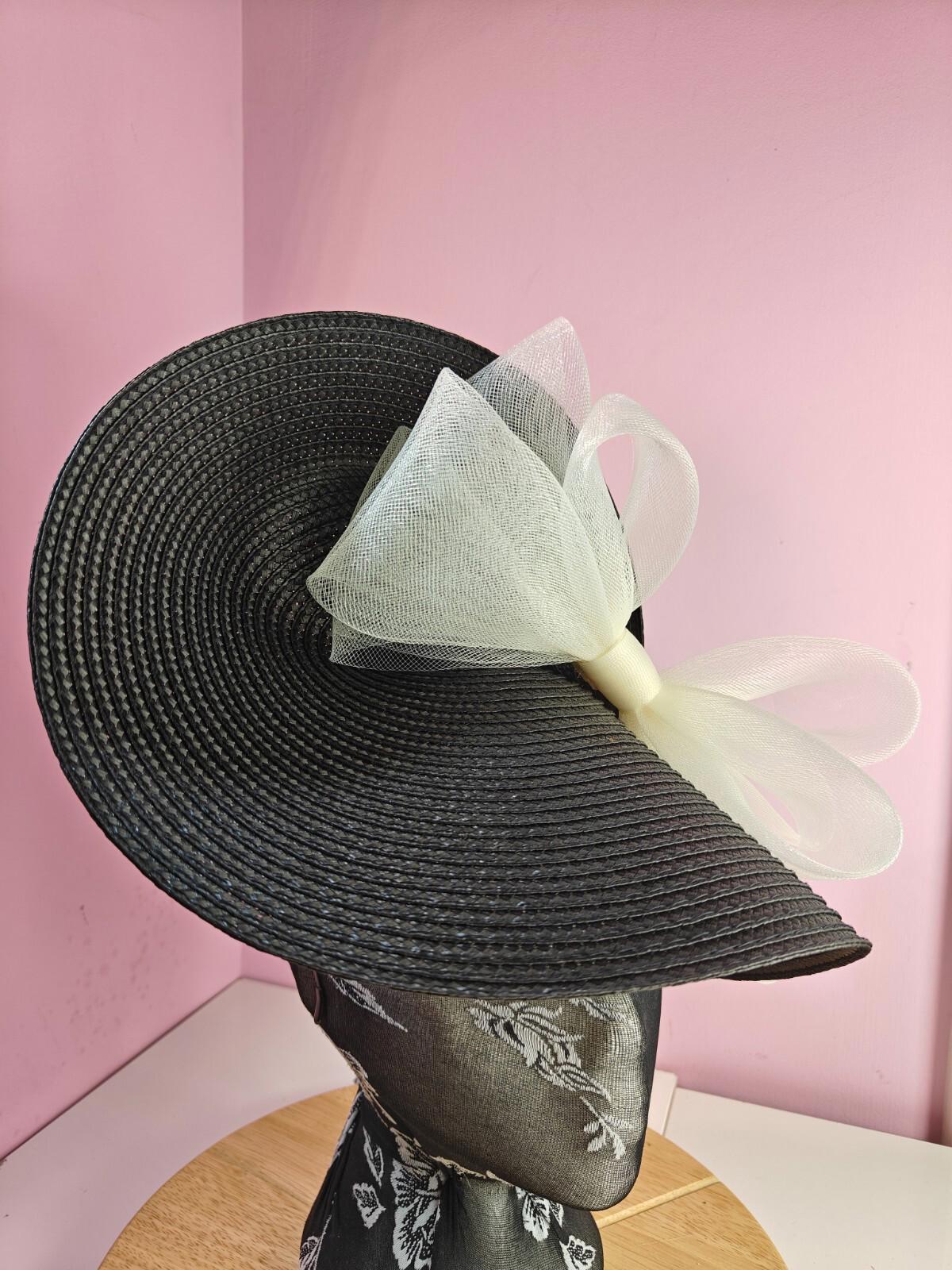 black ivory large straw fascinator wedding hat Kentucky Derby Royal Ascot